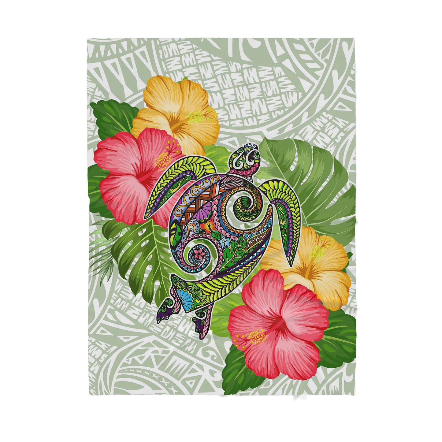 Hibiscus Flower Turtle Polynesian Sherpa Blanket ML