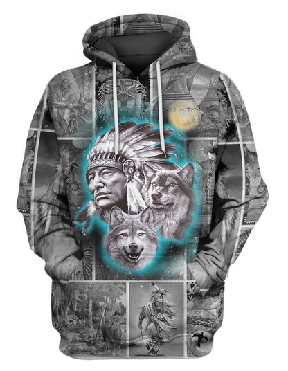 Chief & Wolf Native American 3D All Over Printed Unisex Shirts