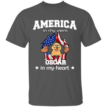 America In My Veins, In My Heart Personalized T-Shirt, Best Gift For Dog Lovers