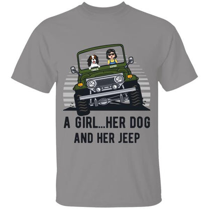 A Girl, Her Dog and Her Jeep Personalized T-Shirt, Best Gift for Girls and Dog Lovers