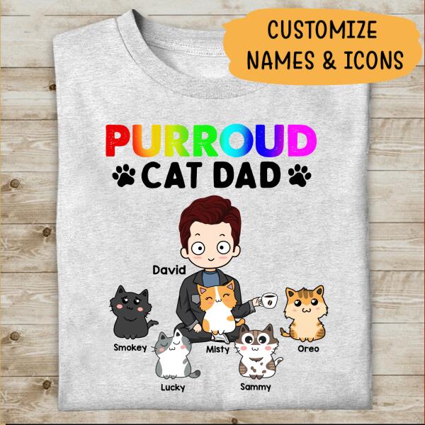 Purroud Cat Dad Personalized T-Shirt, Best Gift For Cat Lovers