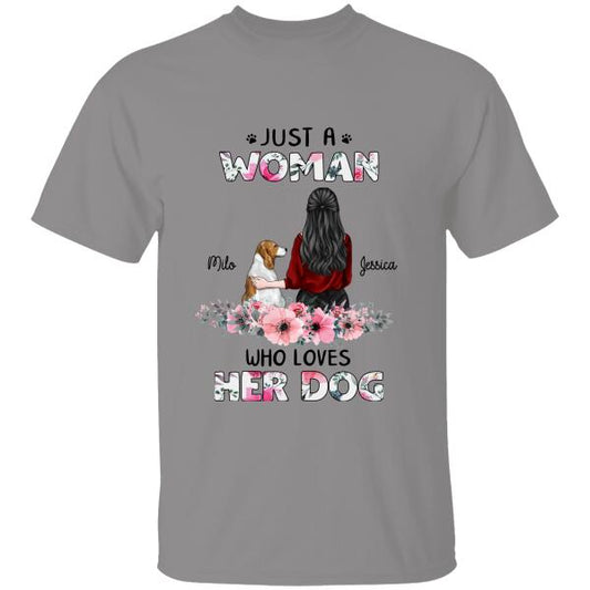 Just A Woman Who Loves Her Dog Floral Personalized T-Shirt, Best Gift For Dog Mom And Dog Lovers