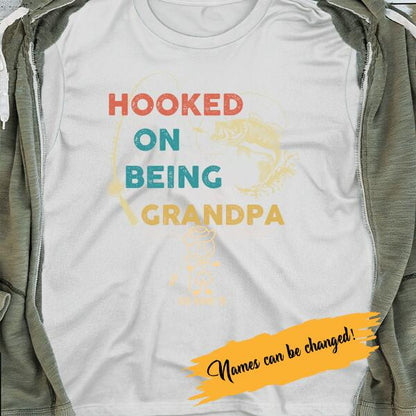 Personalized T-shirt Hooked On Being Grandpa - Amazing gift for Father's day