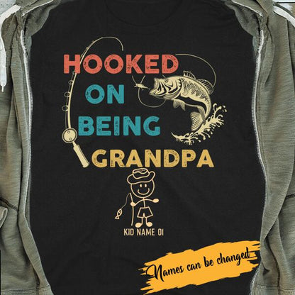 Personalized T-shirt Hooked On Being Grandpa - Amazing gift for Father's day