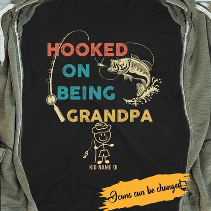 Personalized T-shirt Hooked On Being Grandpa - Amazing gift for Father's day