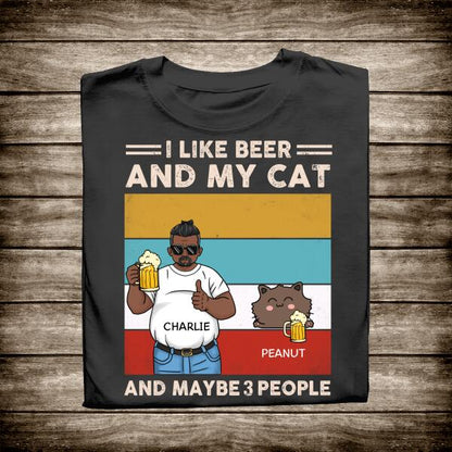 I Like Beer And My Cat And Maybe 3 People Personalized T-Shirt, Gifts For Cat Lovers