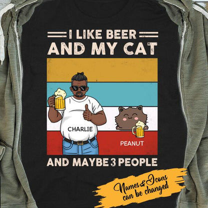 I Like Beer And My Cat And Maybe 3 People Personalized T-Shirt, Gifts For Cat Lovers
