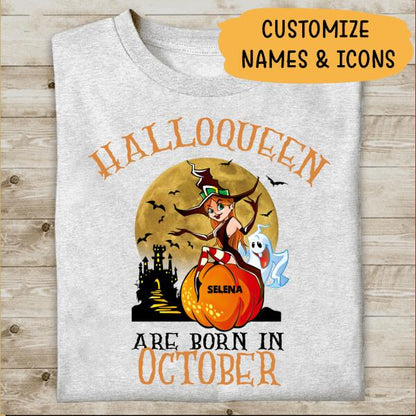 Halloween T-shirt Halloqueen Are Born In October Personalized T-shirt For Girl Friends