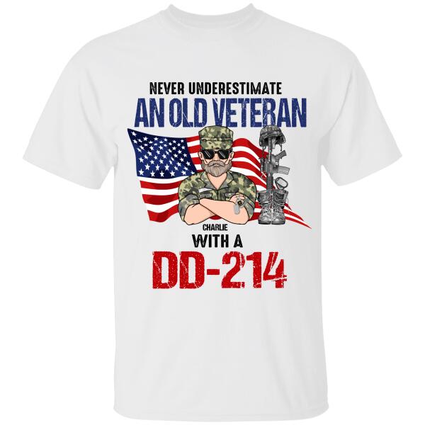 Never Underestimate An Old Veteran With A DD-214 Personlized T-shirt, Best Gift For Veterans Day