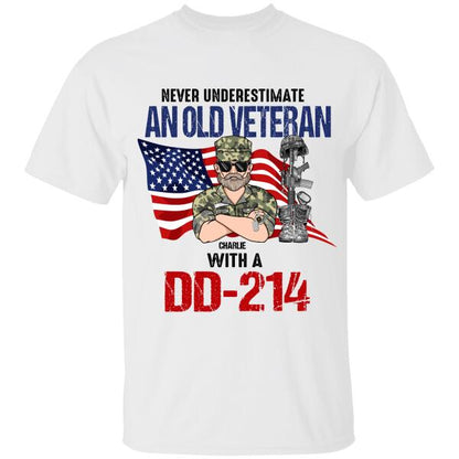 Never Underestimate An Old Veteran With A DD-214 Personlized T-shirt, Best Gift For Veterans Day