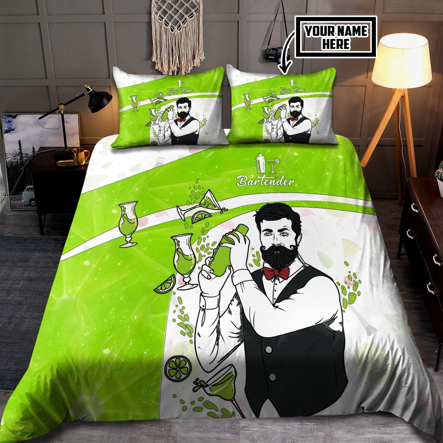 Customize Bartender 3D all over printed bedding set