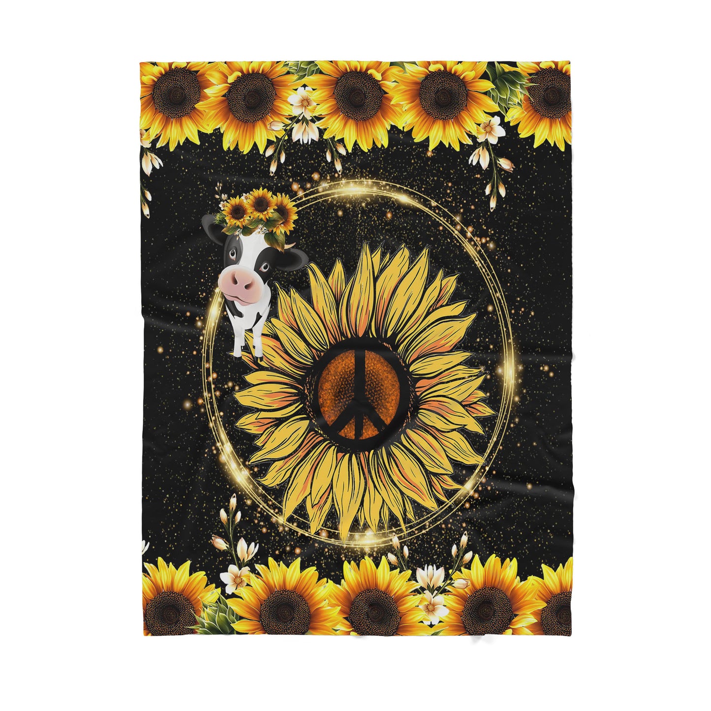 Custom Blanket Cow and Sunflower Sherpa Blanket LAM