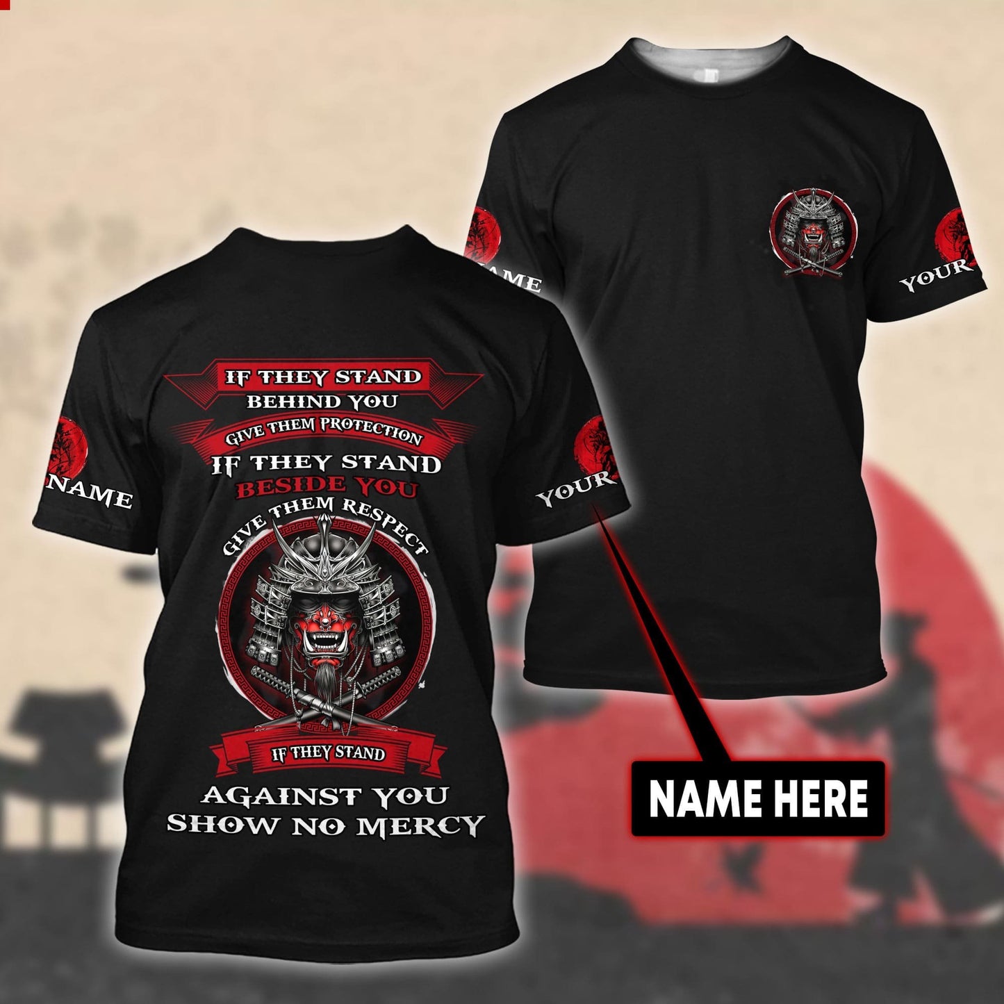 Custom Name Samurai Red Mask 3D All Over Printed Unisex Shirts