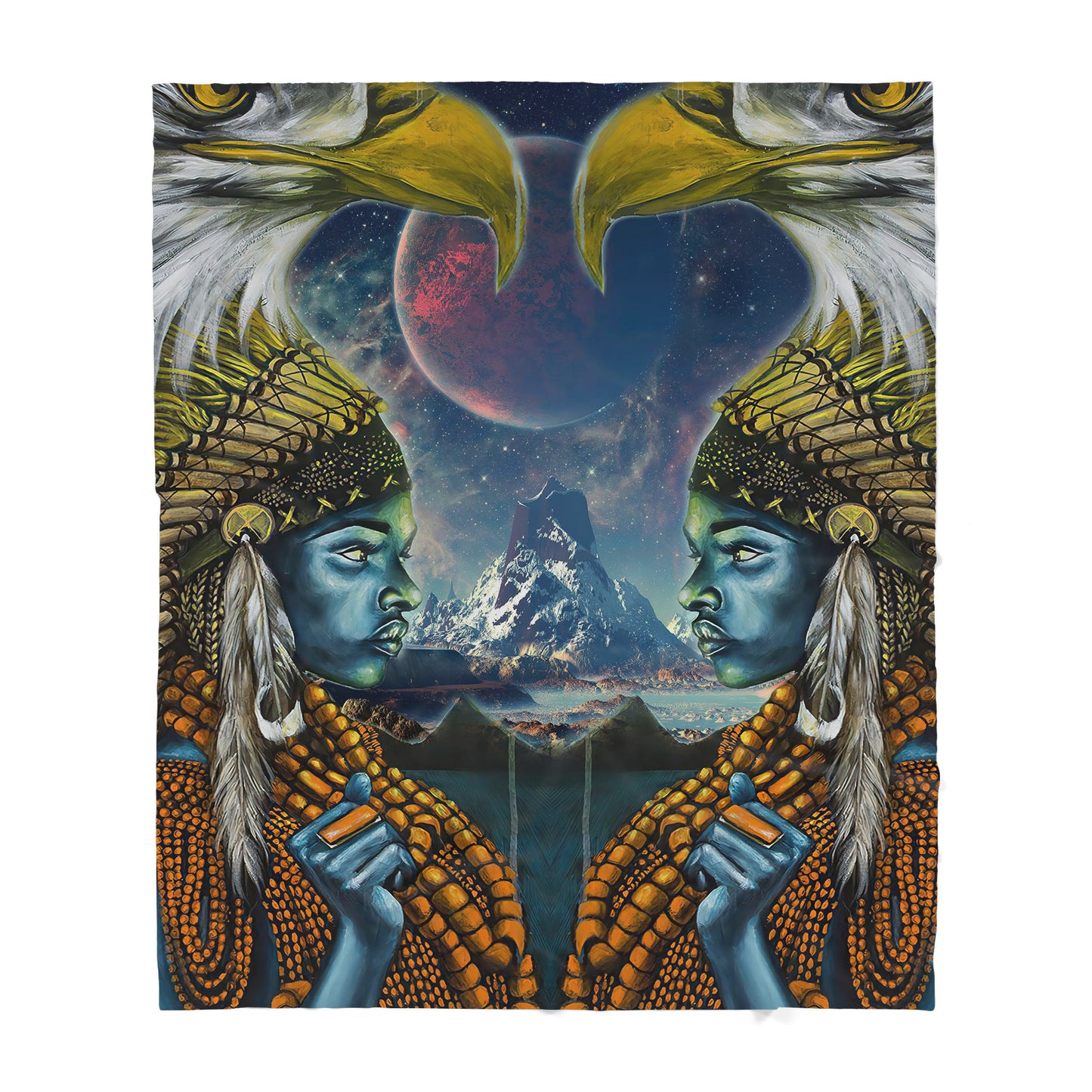 Custom Blanket Native American Girl Eagle Head Sherpa Blanket MEI