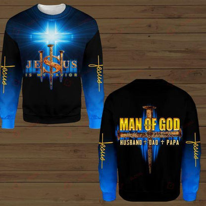 Jesus Is My Savior Man Of God Husband Dad Papa Blue All Over Printed Shirts
