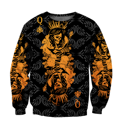 3D Queen Spade Skull Poker Over Printed Hoodie
