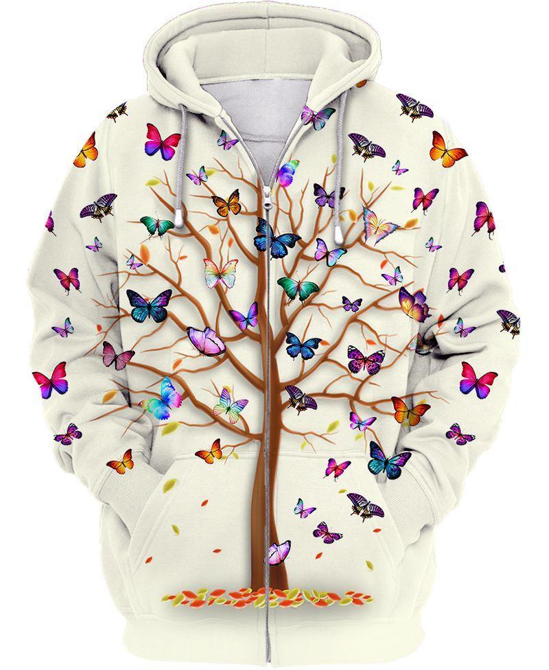 Hippie Tree Of Colorful Butterfly 3D All Over Printed Unisex Shirts