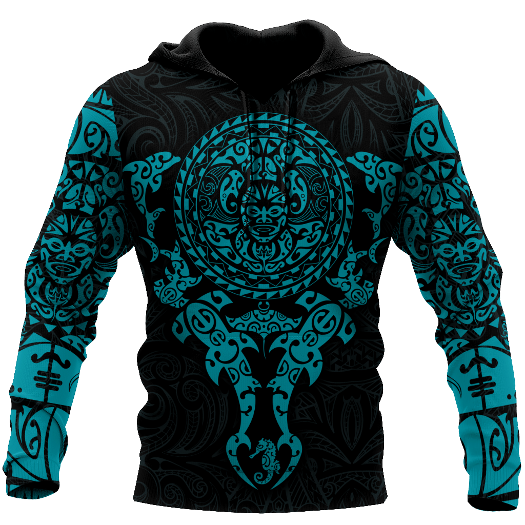 Maori tangaroa blue tattoo 3d all over printed shirt and short for man and women  HHT20072001