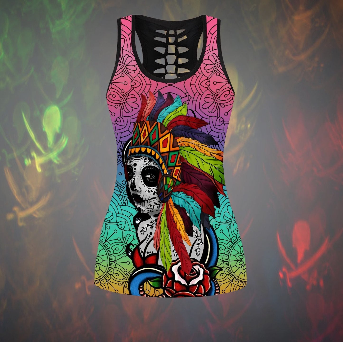 Native American Sugar Skull legging + hollow tank combo outfit PL18082001