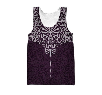 New zealand hoodie manta maori ta moko purple 3d all over printed shirt and short for man and women