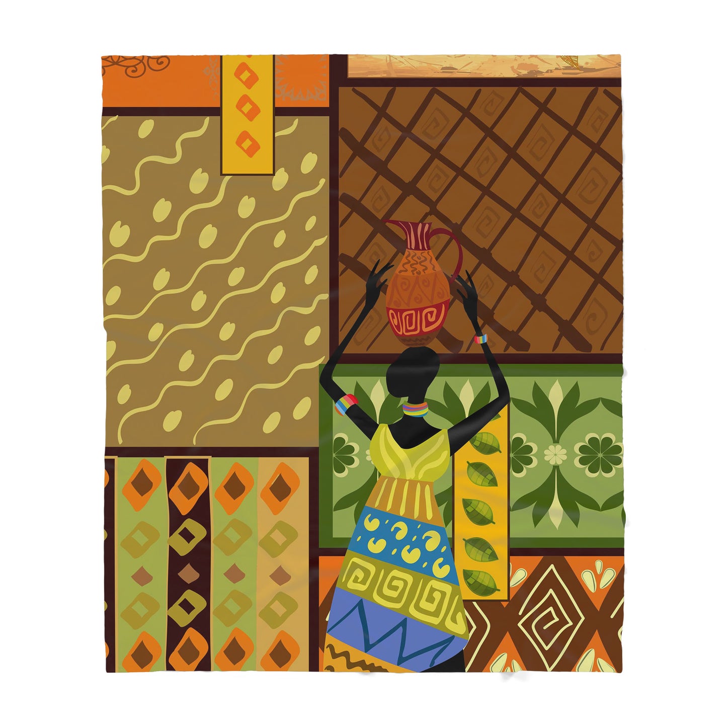 Custom Blanket -Black Girl African Pattern- Deluxe Sherpa Blanket ML