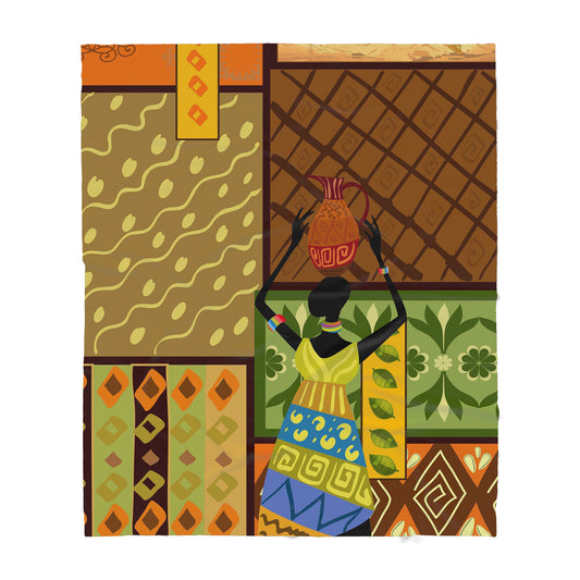Custom Blanket -Black Girl African Pattern- Deluxe Sherpa Blanket ML