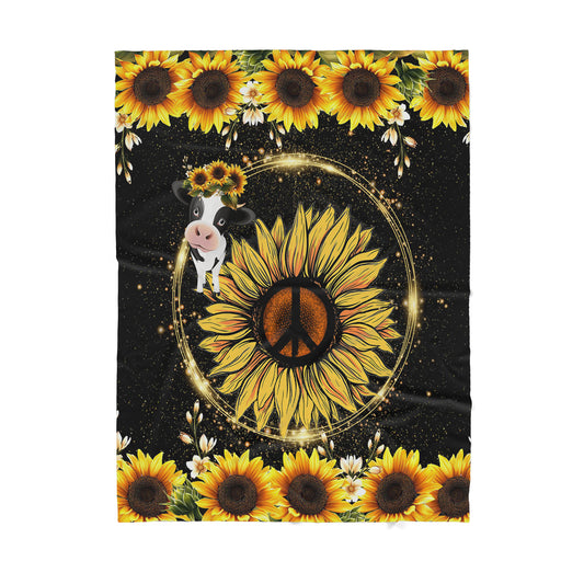 Custom Blanket Cow and Sunflower Sherpa Blanket LAM