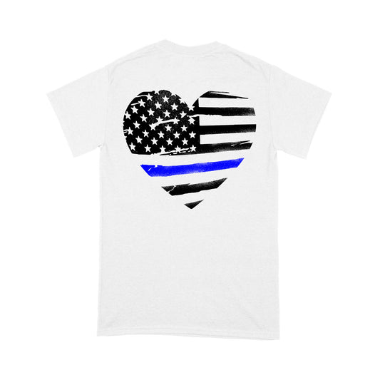 Thin Blue Line Heart Back And Front Standard T-Shirt Police Tee