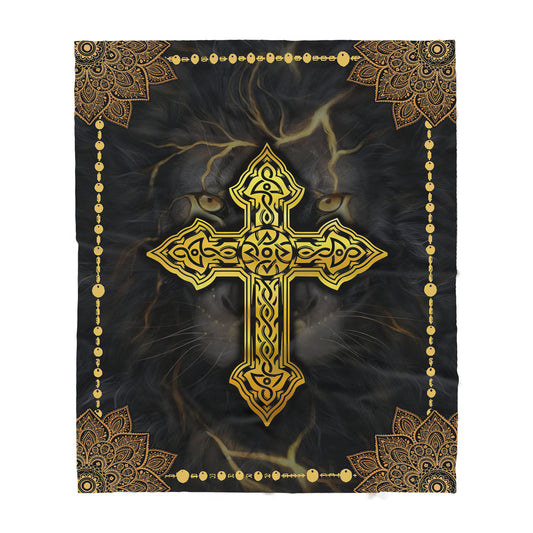 Premium Christian Jesus Catholic Lion Cross Blanket - Best gift for Christian - sherpa blanket TT