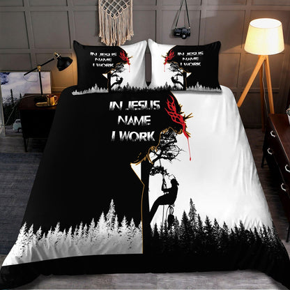 In Jesus Name I  WorkArborist Logger Lumberjack Bedding Set MEI