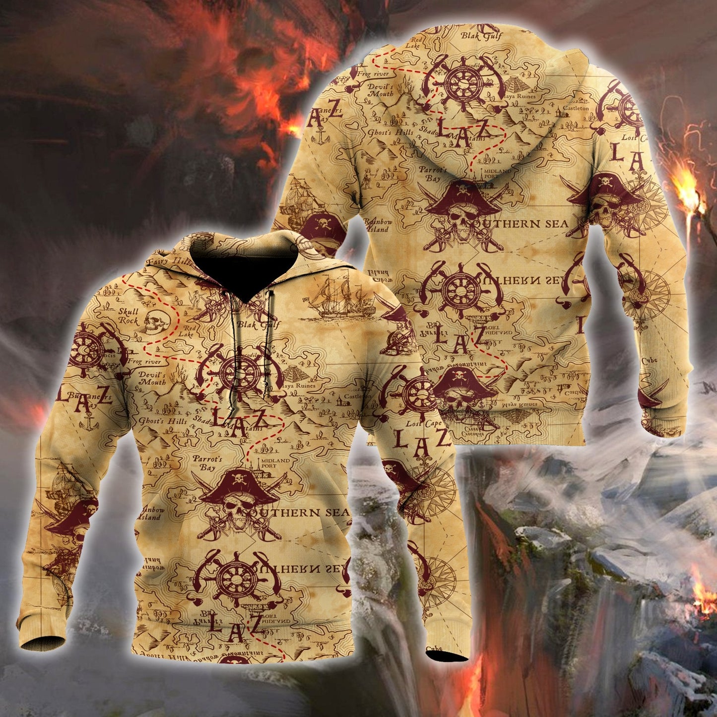Caribbean Map Over Printed Hoodie