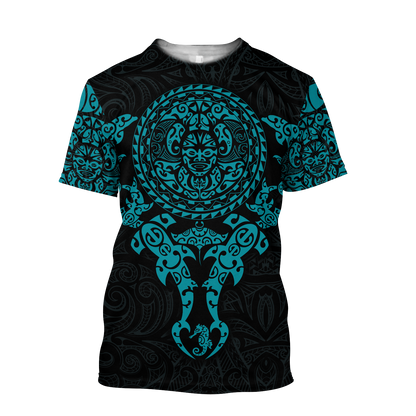 Maori tangaroa blue tattoo 3d all over printed shirt and short for man and women  HHT20072001