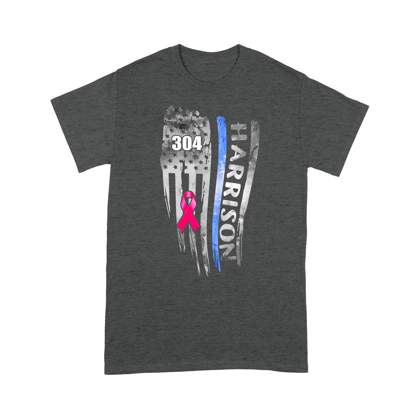 Breast Cancer Pink Ribbon Distressed Thin Blue Line Flag Personalized Police Shirt