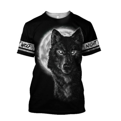 Wolf in Moon 3D All Over Printed Shirt for Men and Women
