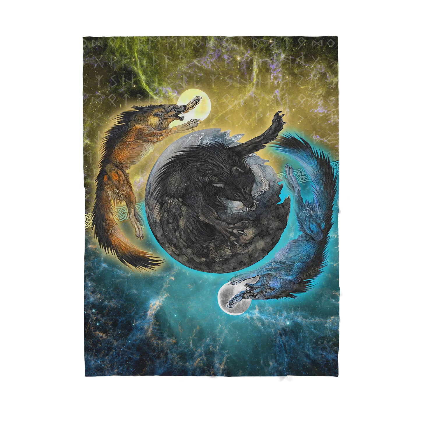 Custom Blanket Viking Wolves Sun And Moon Sherpa Blanket MEI
