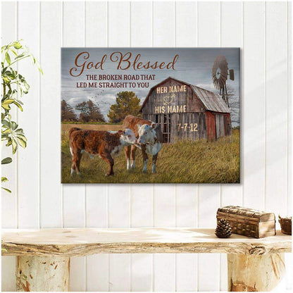 Poster Prints Anniversary Wedding Gift God Blessed The Broken Road Barn and Hereford Cows Wall Art Decor