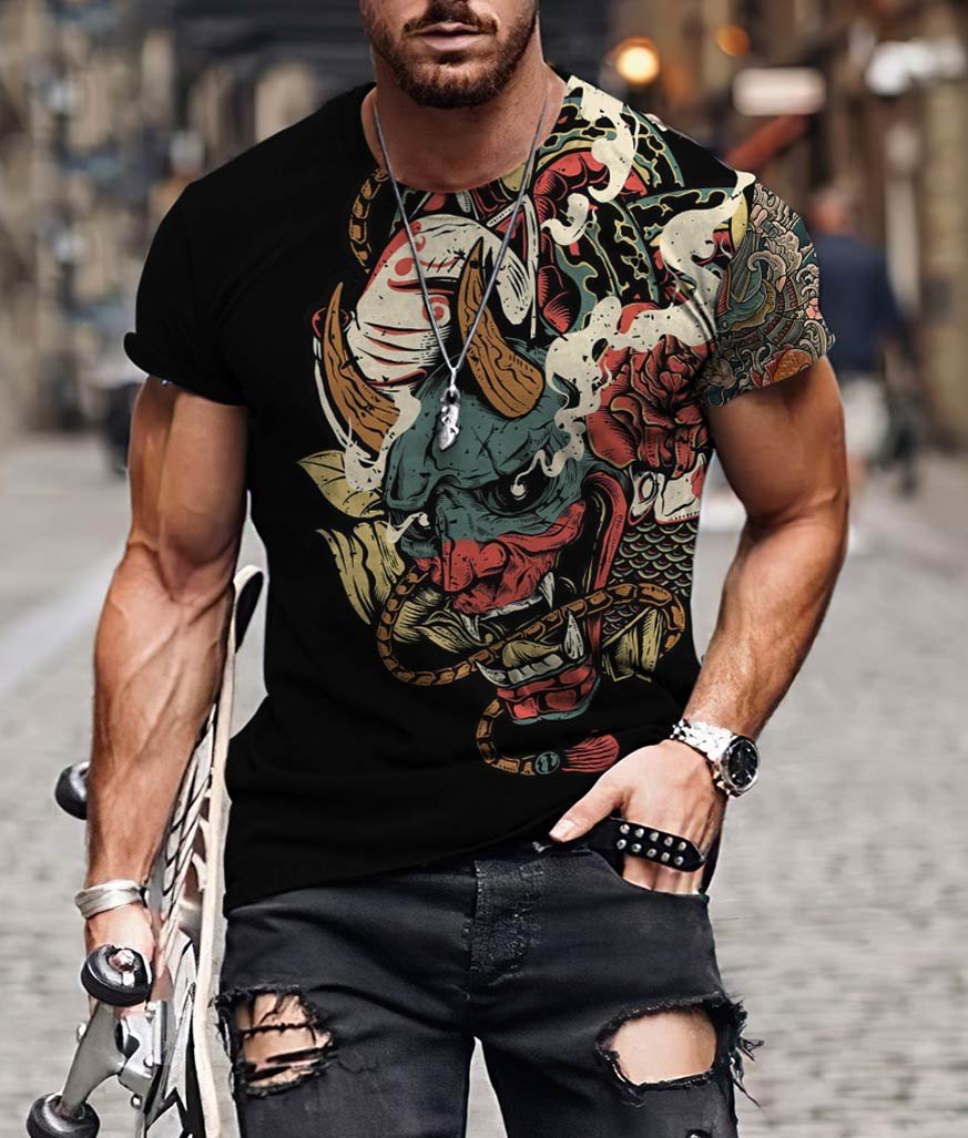 Oni Mask Tattoo 3D Over Printed Shirt for Men and Women