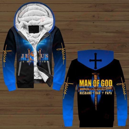 Jesus Is My Savior Man Of God Husband Dad Papa Blue All Over Printed Shirts