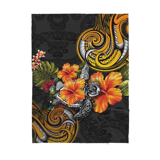 Polynesian Turtle Hibiscus Flower Sherpa Blanket ML