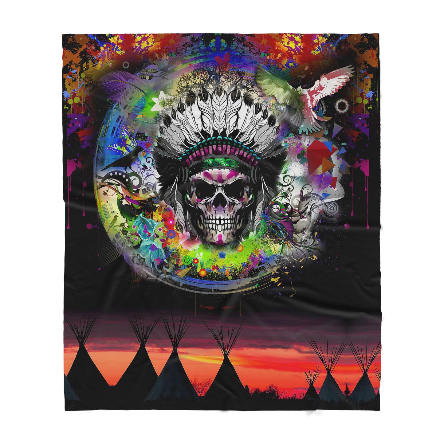 Colorful Skull Hippie Pattern Sherpa Blanket