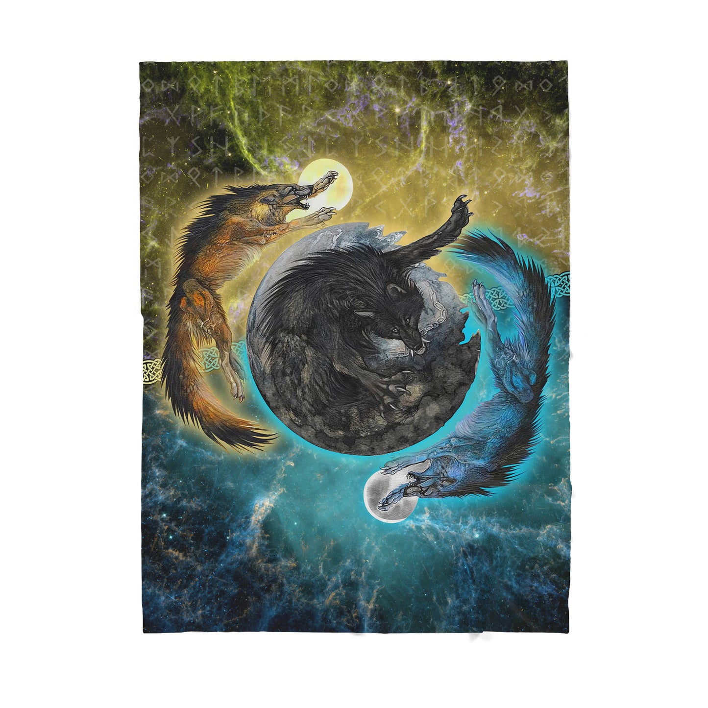 Custom Blanket Viking Wolves Sun And Moon Sherpa Blanket MEI