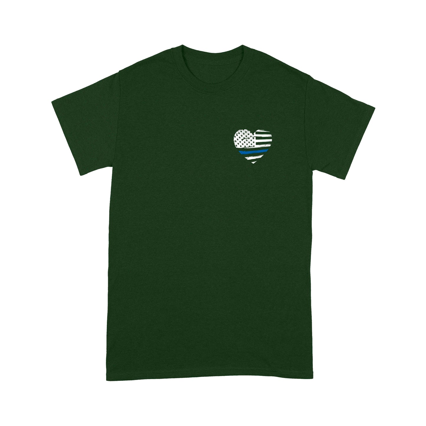 Thin Blue Line Distressed Heart (Front & Back) Standard T-Shirt Police Tee