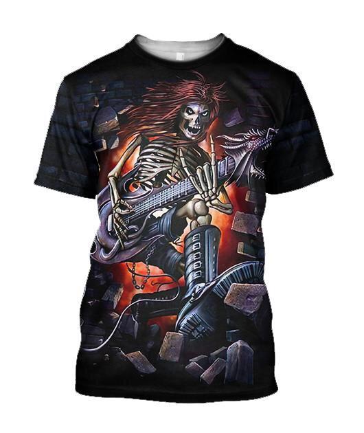 Music Skull rock and roll  3D all over printed for man and women JJ27062002