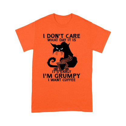 Grumpy Black Cat T shirt - I', Grumpy I want Coffee Funny Quotes T-shirt DL