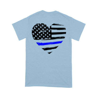 Thin Blue Line Heart Back And Front Standard T-Shirt Police Tee