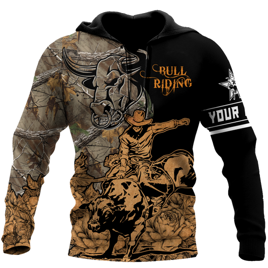 Personalized Name Bull Riding 3D All Over Printed Unisex Shirts Camo