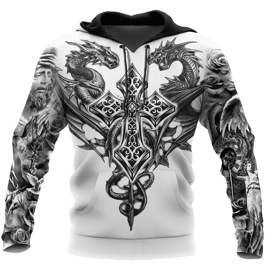 Jesus Christ Cross and Dragons 3D Printed Hoodie, T-Shirt for Men and Women