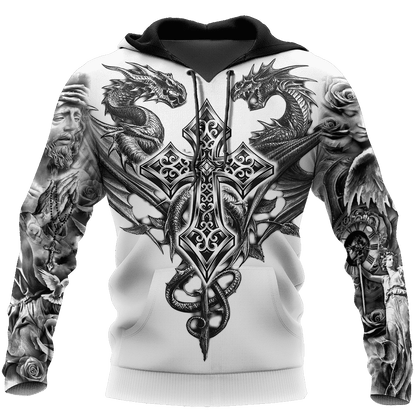 Jesus Christ Cross and Dragons 3D Printed Hoodie, T-Shirt for Men and Women