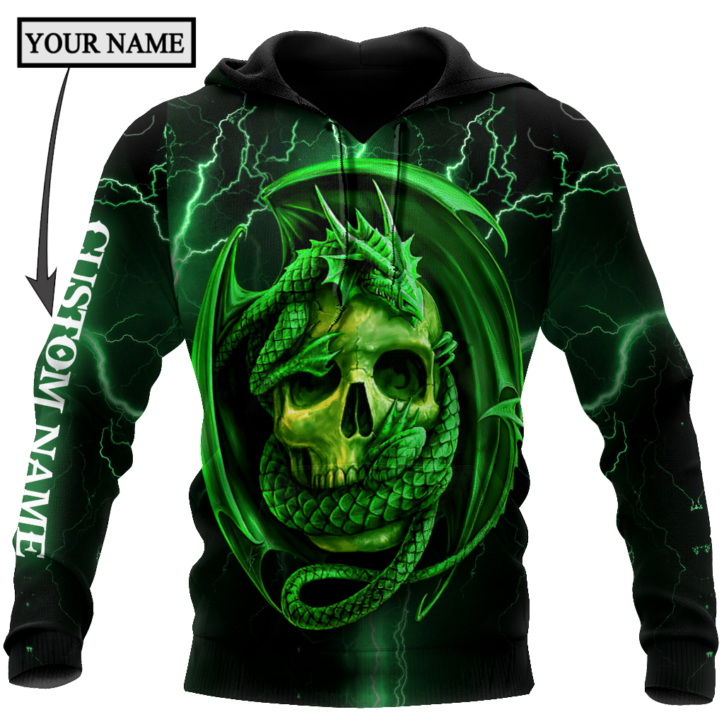 Dragon & skull green unisex hoodie NTN03042105