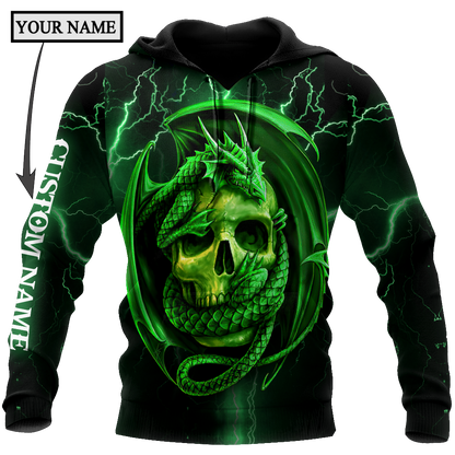 Dragon & skull green unisex hoodie NTN03042105